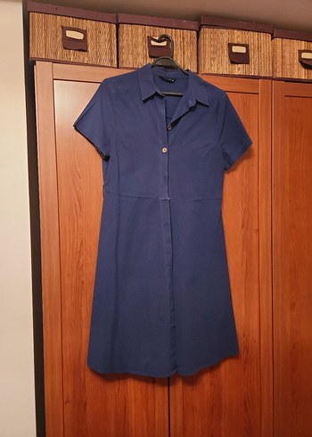 Lacivert Denim Midi Düğmeli Kadın Elbise