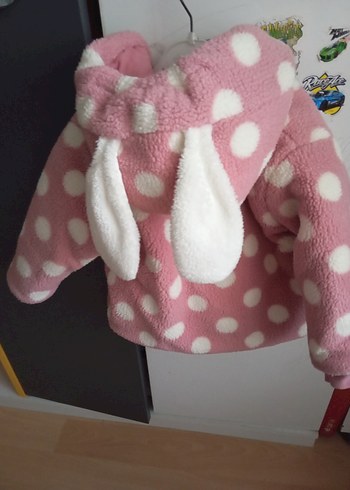 Kız Çocuk Kapüşonlu Pembe Puantiyeli Mont - Görsel 2