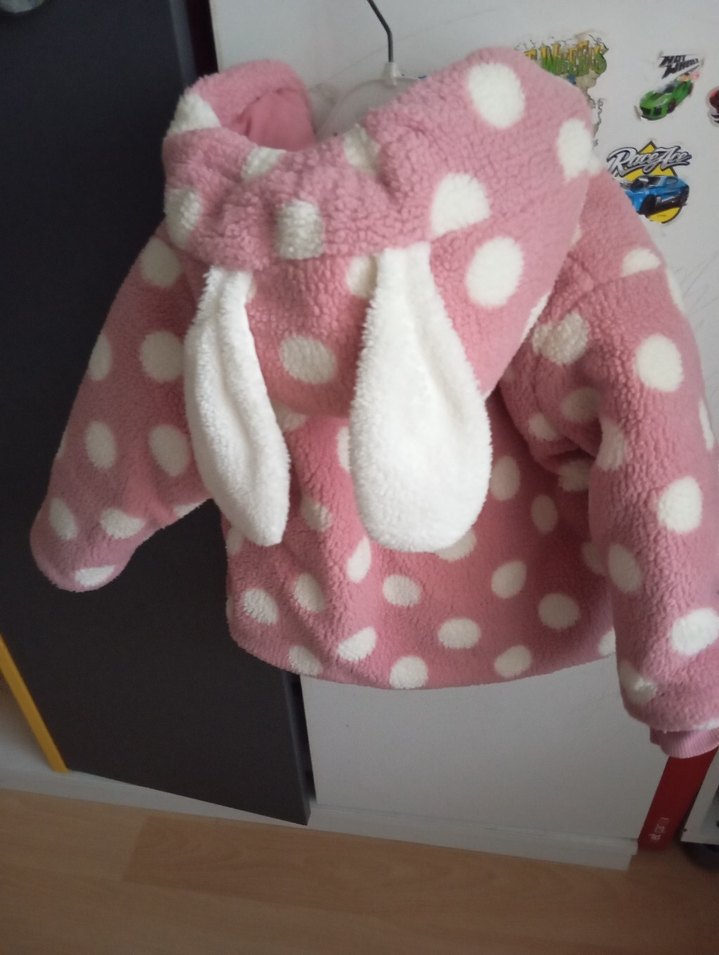 Kız Çocuk Kapüşonlu Pembe Puantiyeli Mont - Görsel 2