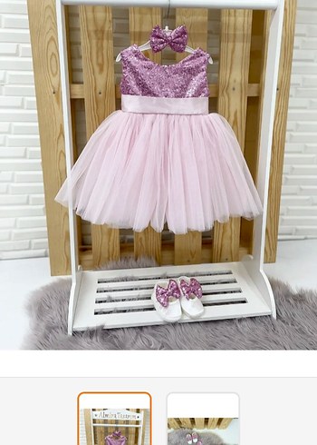 Pullu Pembe  Kız Çocuk Özel gün Elbisesi - Görsel 2