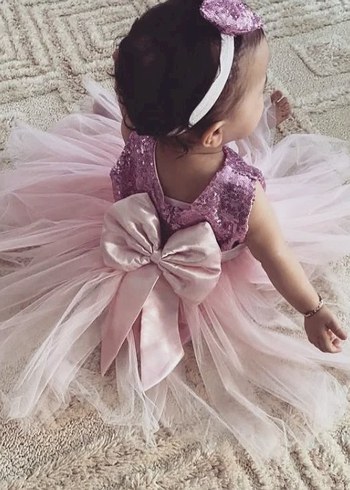 Pullu Pembe  Kız Çocuk Özel gün Elbisesi - Görsel 4