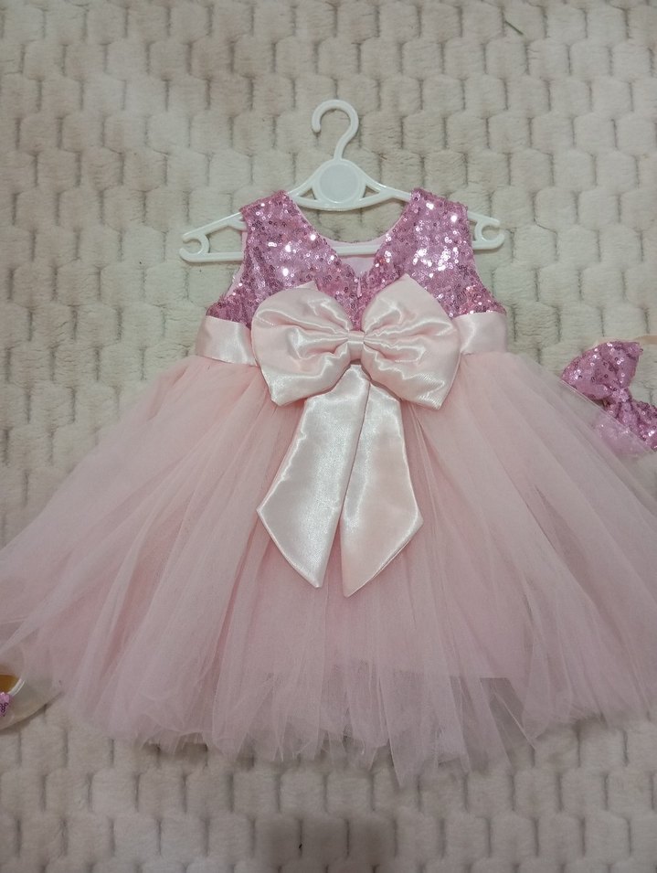 Pullu Pembe  Kız Çocuk Özel gün Elbisesi - Görsel 5