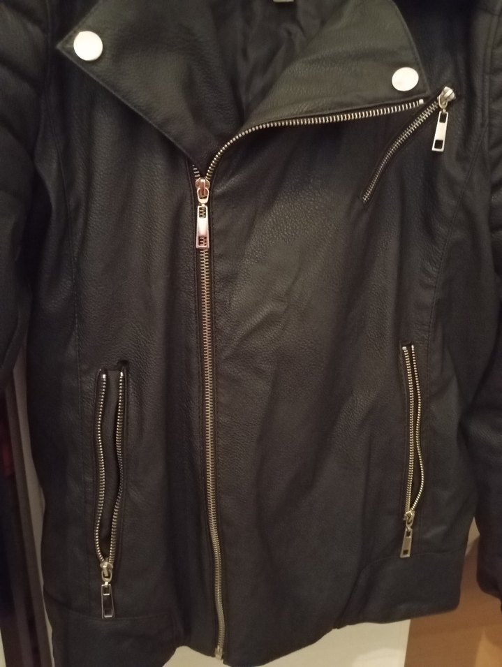 Deri Siyah Biker Ceket - Görsel 4