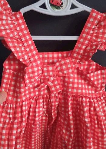 Pembe Kareli Fırfırlı Askılı Kız Elbisesi - Görsel 3