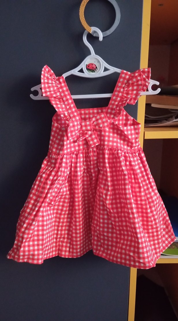 Pembe Kareli Fırfırlı Askılı Kız Elbisesi - Görsel 2