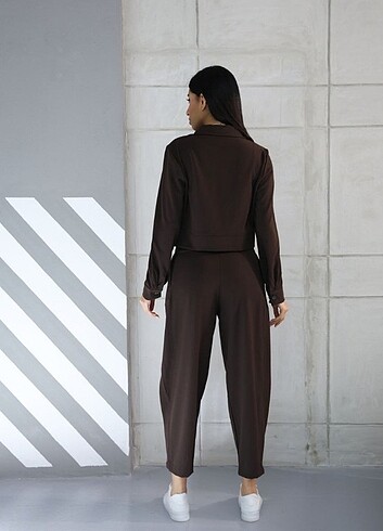 m Beden Ceket pantolon crop 3lü takım