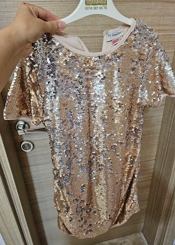 LC Waikiki Altın Renkli Mini Payetli cocuk Elbise