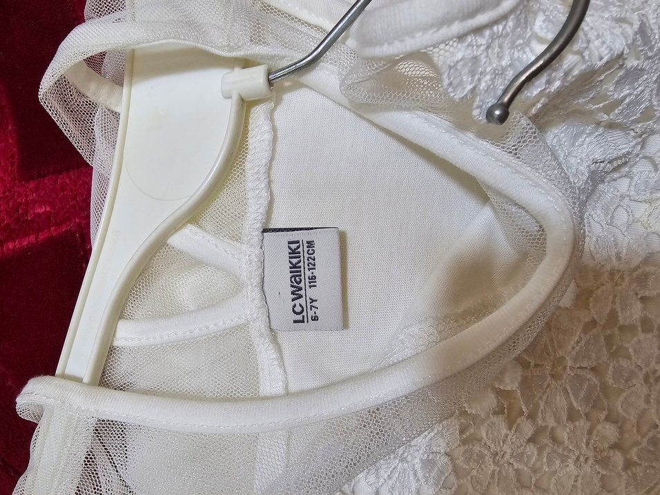 Kız Çocuk Beyaz Dantel Detaylı Kolsuz Elbise - Görsel 3