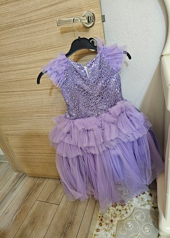 Mor Fırfırlı Bohem Çocuk Abiye Elbise - Görsel 3