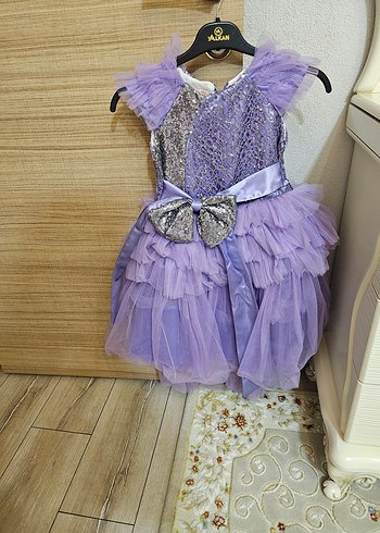 Mor Fırfırlı Bohem Çocuk Abiye Elbise - Görsel 2