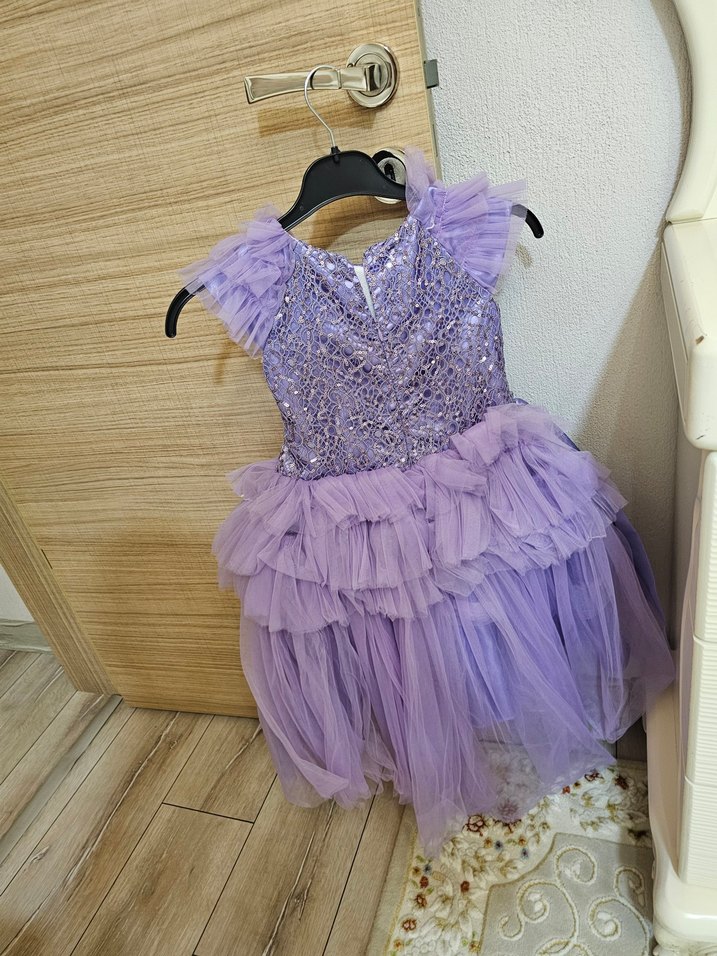 Mor Fırfırlı Bohem Çocuk Abiye Elbise - Görsel 3