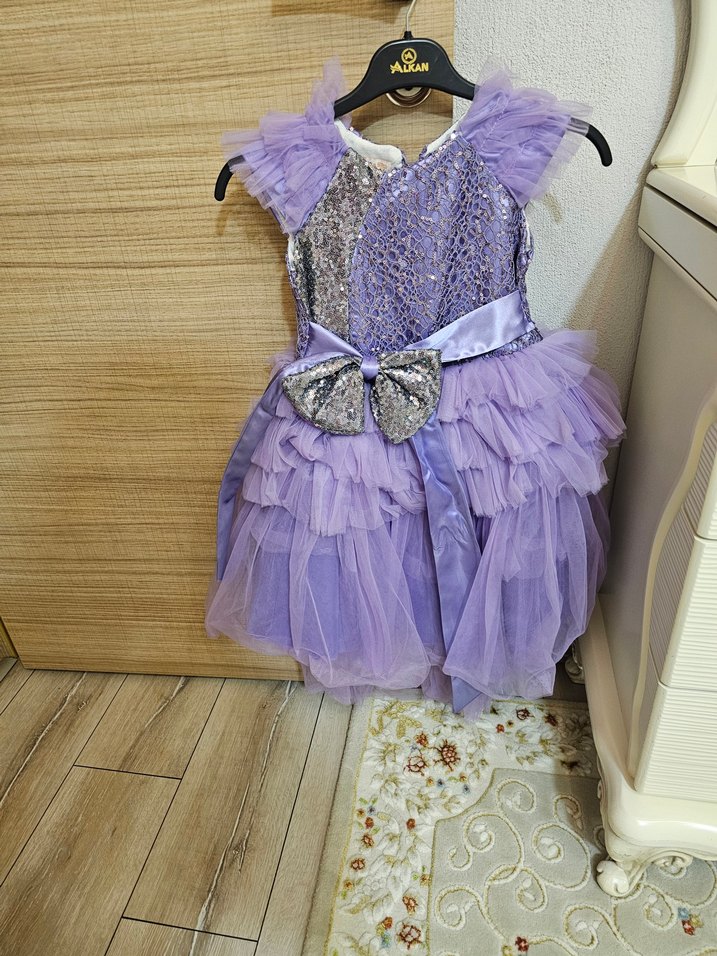 Mor Fırfırlı Bohem Çocuk Abiye Elbise - Görsel 2