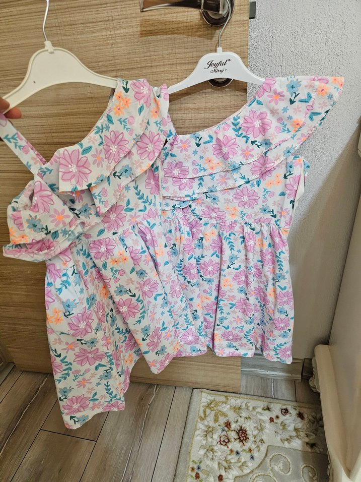 Kolsuz Pembe Çiçekli Kız Çocuk Elbise - Görsel 2