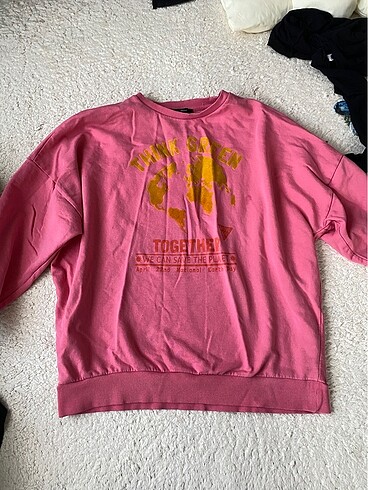 Mavi kapusonsuz sweatshirt