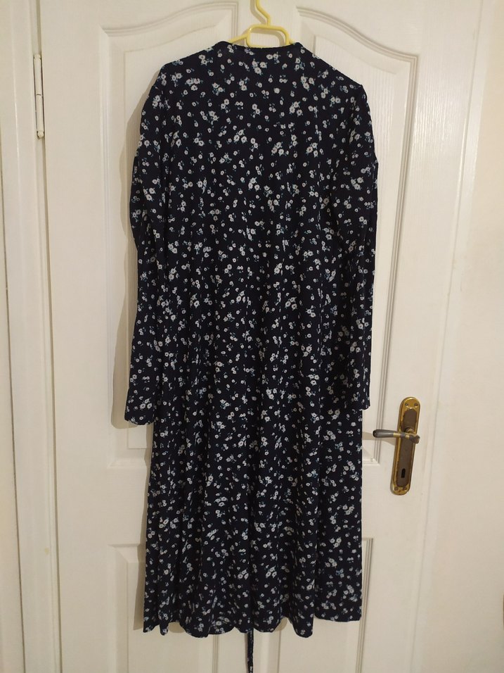 Uzun Kollu Mavi Kadın Elbise - Görsel 5