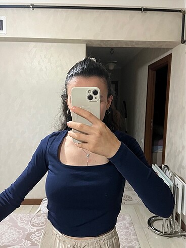 m Beden ADDAX lacivert uzun kollu crop
