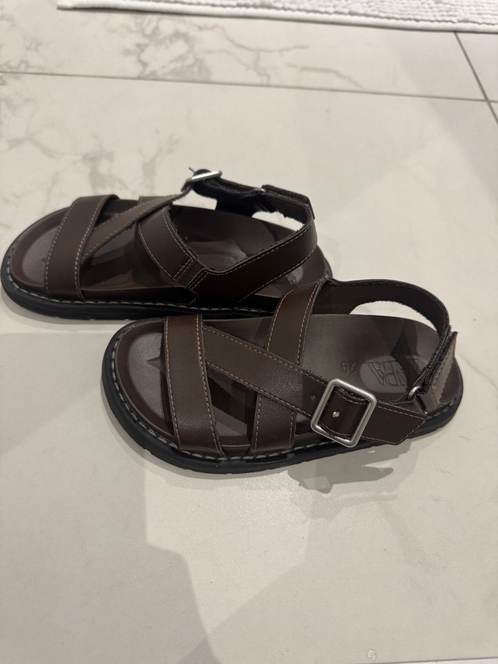 Kahverengi Deri erkek çocuk Sandalet - Görsel 2