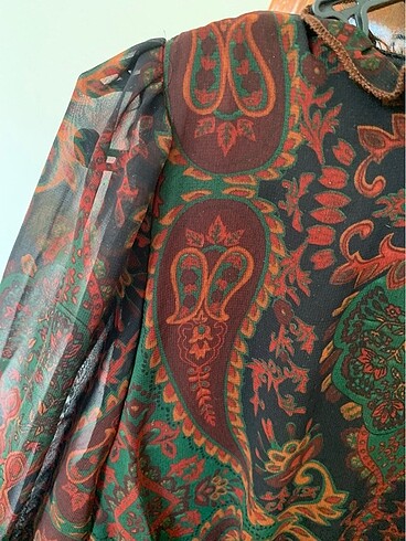 Etnik desenli vincent elbise kahve deri kemerli - Görsel 7