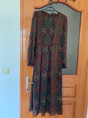 Etnik desenli vincent elbise kahve deri kemerli - Görsel 11