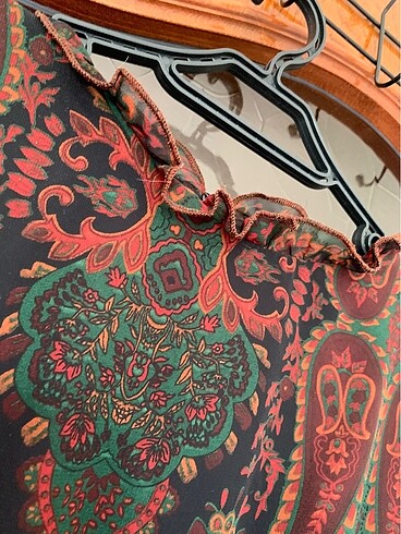 Etnik desenli vincent elbise kahve deri kemerli - Görsel 10