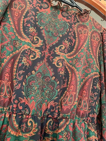 Etnik desenli vincent elbise kahve deri kemerli - Görsel 9