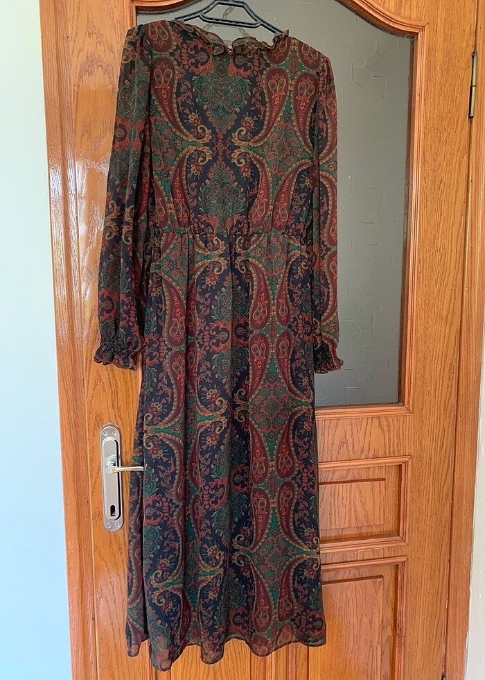 Etnik desenli vincent elbise kahve deri kemerli - Görsel 2