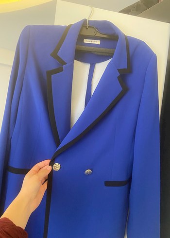 Düğmeli Mavi Kadın Blazer Ceket