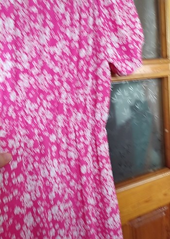 Pembe Bağlama Desenli Pileli Uzun elbise - Görsel 6