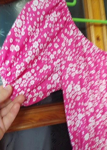 Pembe Bağlama Desenli Pileli Uzun elbise - Görsel 5