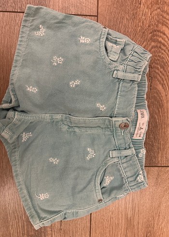 Zara kız çocuk Nakışlı Turkuaz Kız Kot Şort