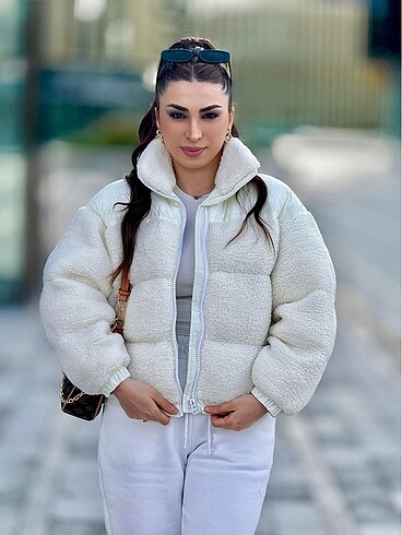 Peluş kışlık dolumlu bayan mont