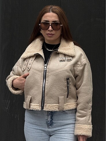 s Beden camel Renk Laminasyonlu kürklü bayan mont
