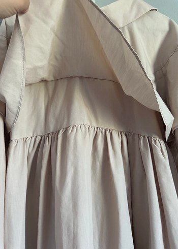 xl Beden Bej Midi Keten Tunik Yakalı ve Volanlı
