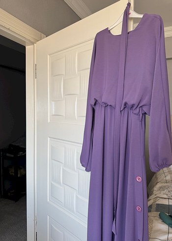 Mor Uzun Drapeli Kadın Elbise - Görsel 2