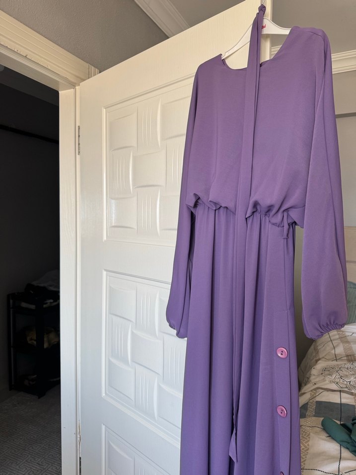 Mor Uzun Drapeli Kadın Elbise - Görsel 2