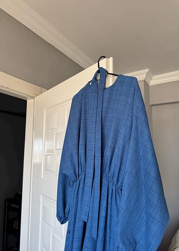 Bohem Uzun Kollu Gri Mavi Uzun Elbise - Görsel 3