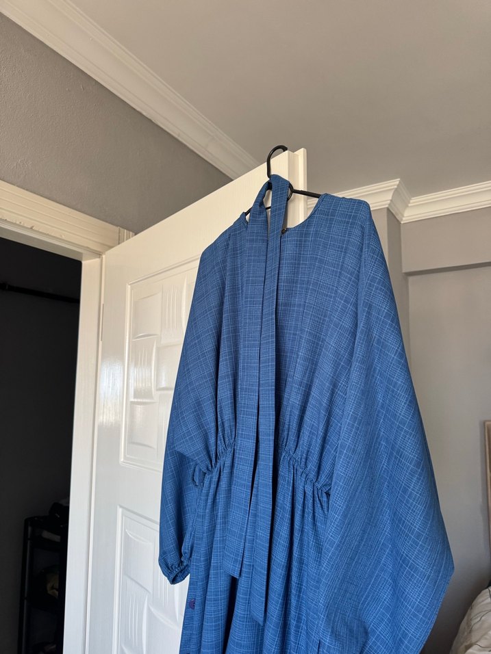 Bohem Uzun Kollu Gri Mavi Uzun Elbise - Görsel 3