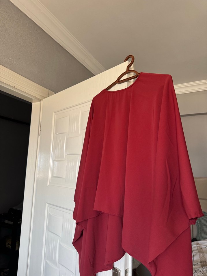 Kırmızı Salaş Dökümlü yarasa kol tunik - Görsel 2