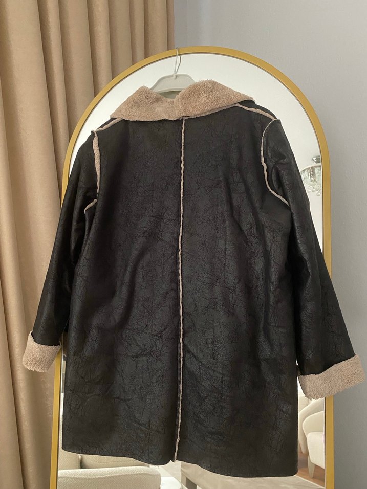 Kahverengi Süet Kürklü Salaş Midi Ceket - Görsel 3