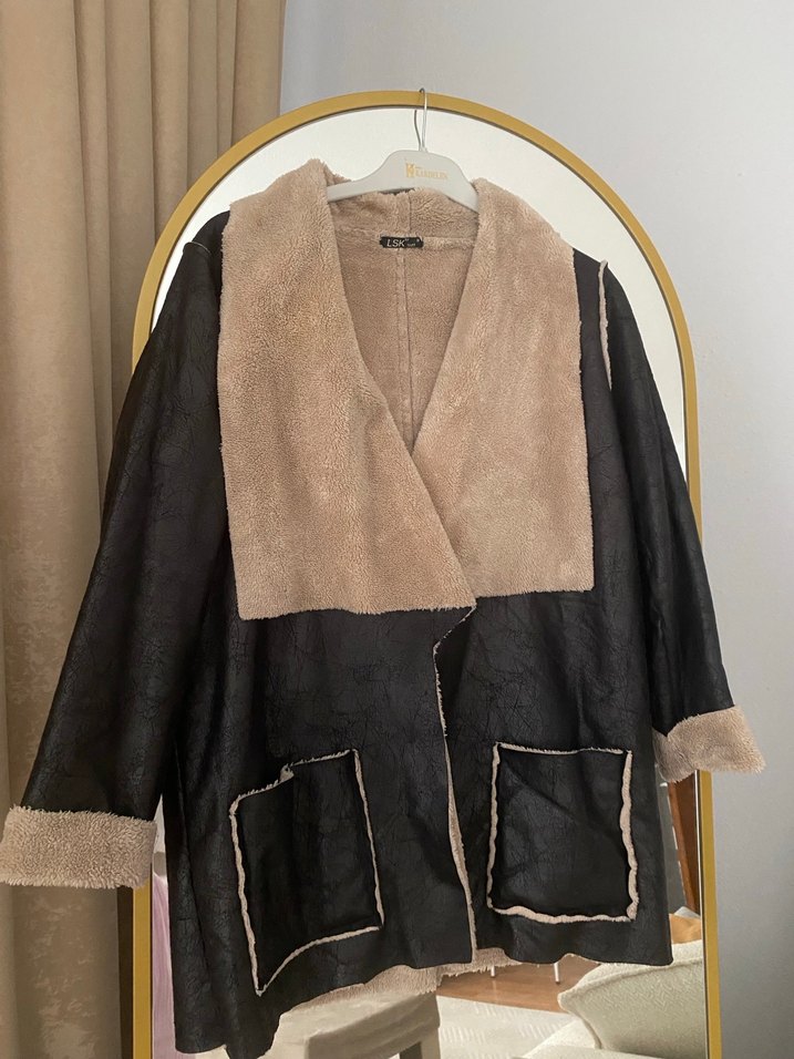 Kahverengi Süet Kürklü Salaş Midi Ceket - Görsel 2