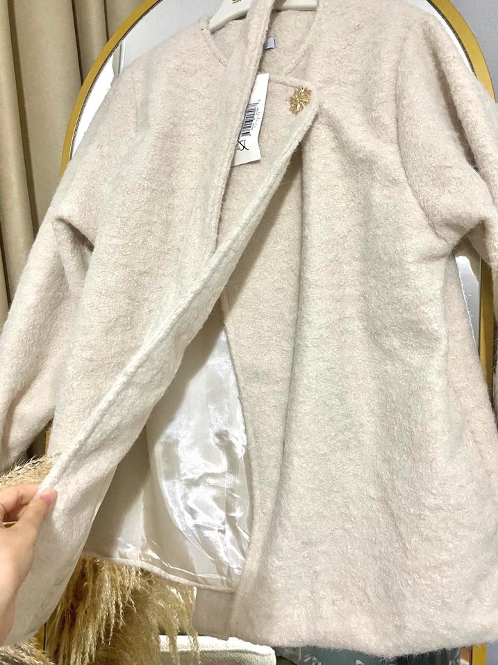 Bej Midi Kadın Peluş Kaban - Görsel 5