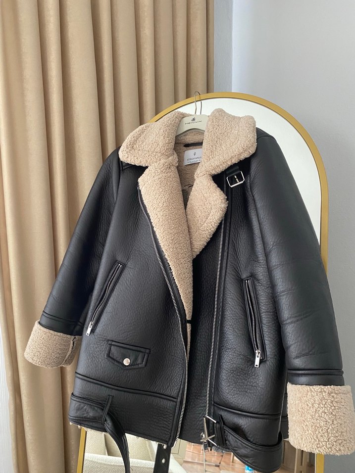 Stradivarius suni kürklü biker ceket - Görsel 2