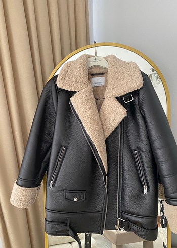 Stradivarius suni kürklü biker ceket - Görsel 2
