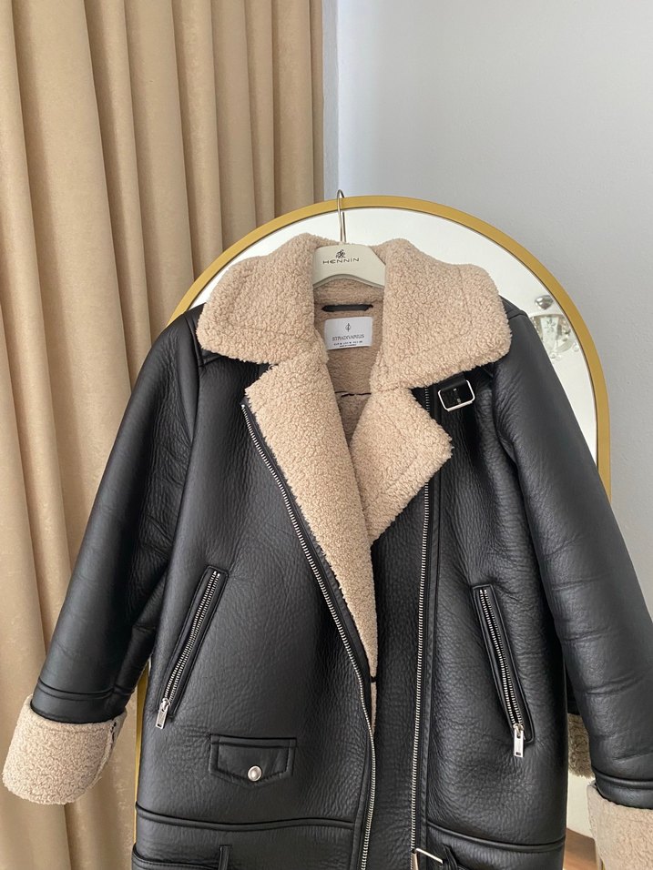 Stradivarius suni kürklü biker ceket - Görsel 3