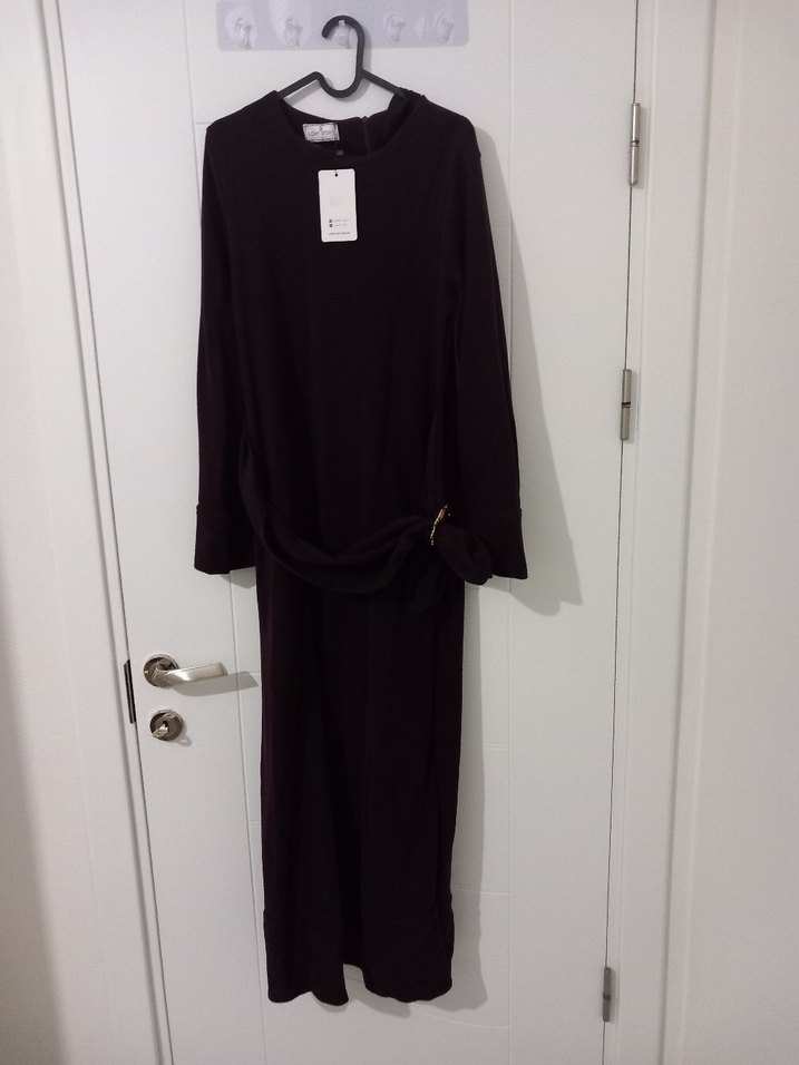 Bordo İnce Askılı Uzun Kadın Elbisesi - Görsel 2