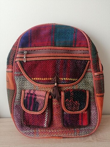Etnik desenli vintage sırt çantası