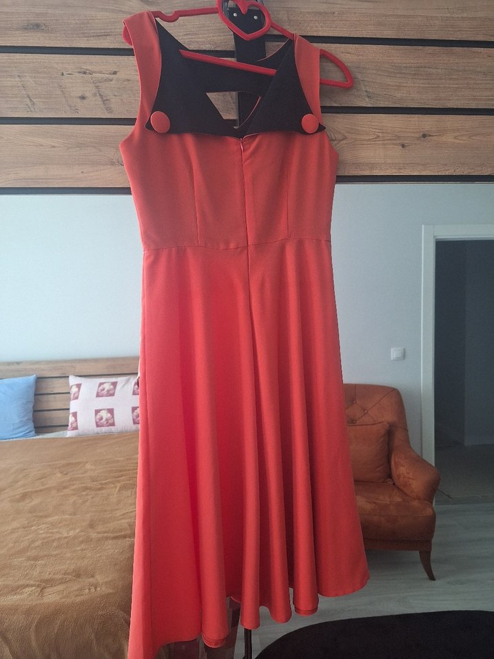 Kırmızı Drapeli Midi Abiye Elbise - Görsel 2