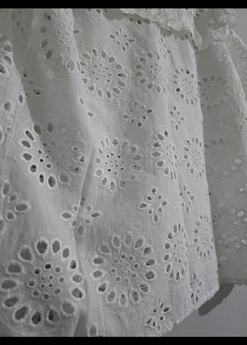 Nakışlı Beyaz Kadın Pamuk Bluz - Görsel 3