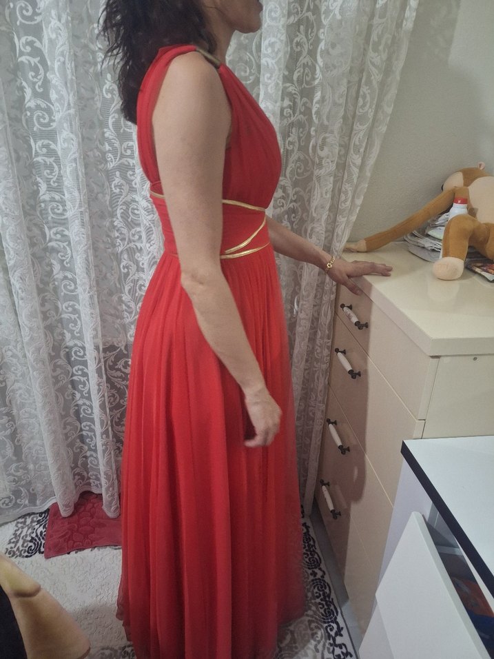 Klasik Zarif Kırmızı Uzun  Abiye - Görsel 2