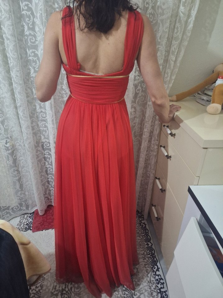 Klasik Zarif Kırmızı Uzun  Abiye - Görsel 3